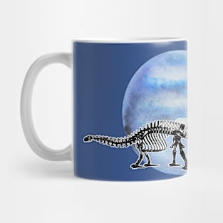 Dinosaur Skeleton in Space Pale Blue Planet Mug